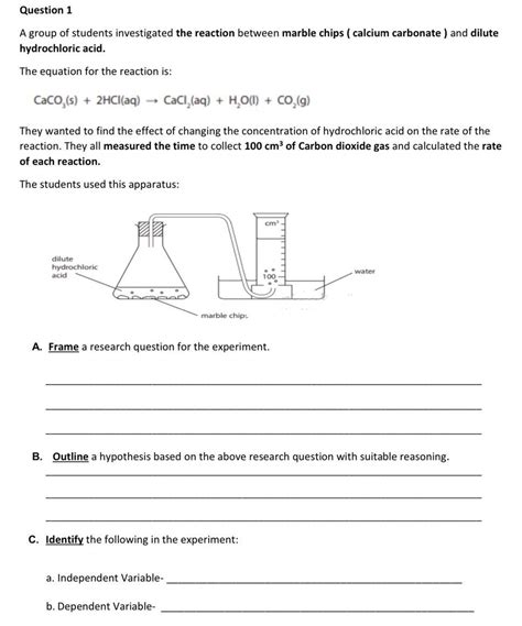 A group of students investigated the reaction between marble chips ...
