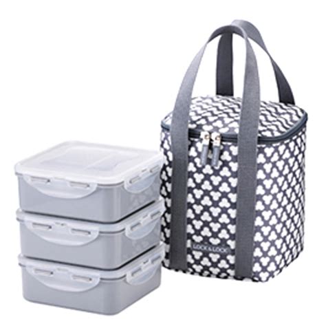 LocknLock Clover 3-Tier Bento Box Set with Bag & Cool Pack (Dark Gray ...