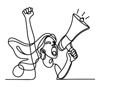 One continuous black line drawing of young business woman holding ...