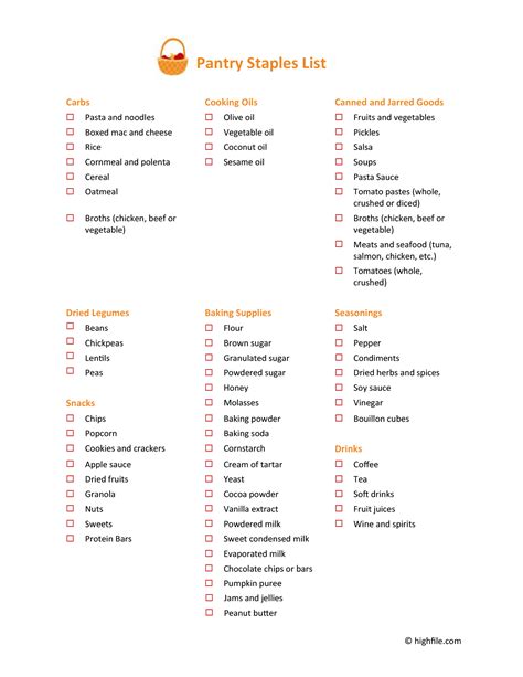 Pantry Staples List - Word | PDF | Google Docs - Highfile