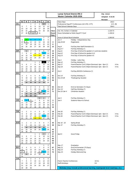 Lamar School District RE-2 CO Calendar 25-26 Revised [PDF] - EduCounty