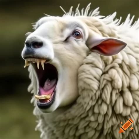 Close-up of sheep with sharp teeth on Craiyon