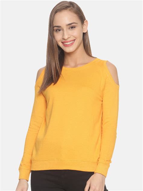 Buy Kryptic Women Yellow Solid Cold Shoulder Sweatshirt - Sweatshirts ...