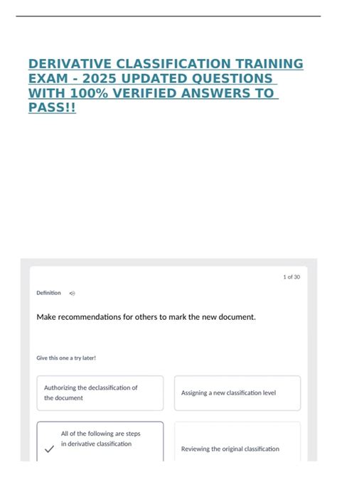 DERIVATIVE CLASSIFICATION TRAINING EXAM - 2025 UPDATED QUESTIONS WITH ...