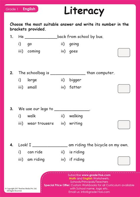 English Worksheets For Grade 1 Cbse Grade One Mathematics Worksheet