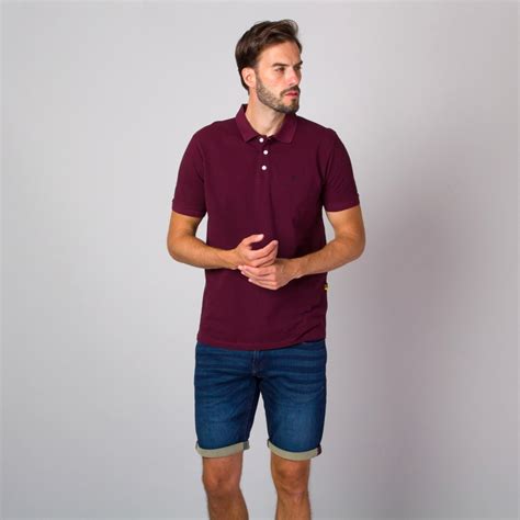 Men's burgundy polo t-shirt with a smooth pattern 14250 - willsoor