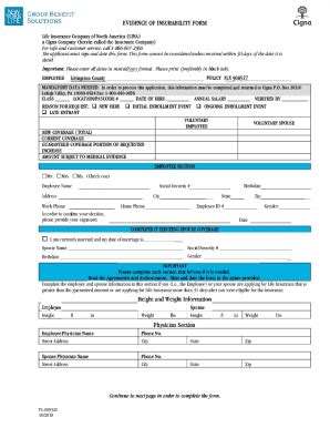 Fillable Online Cigna Evidence of Insurability Form - LACCD - Home Fax ...
