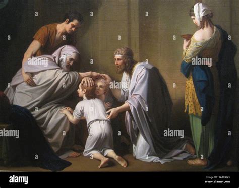 Jacob Blessing Ephraim and Manasseh, by Benjamin West (cropped Stock ...