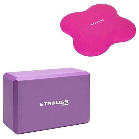 Strauss Yoga Block (Purple) and Yoga Knee Pad Cushions, (Pink ...