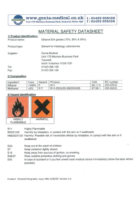 Safety Data Sheet For Ethanol at Johnny Will blog