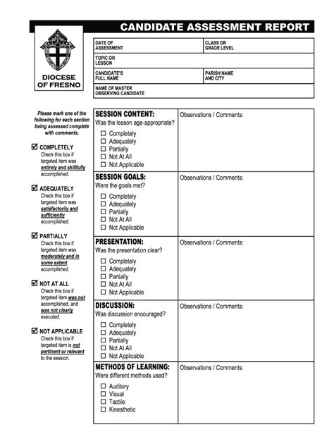 Fillable Online dioceseoffresno CANDIDATE ASSESSMENT REPORT - Fresno CA ...