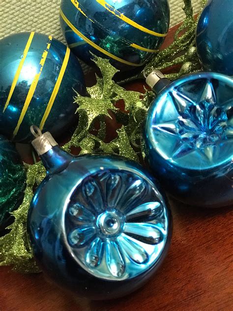 Vintage Christmas Ornament set, Turquoise Blue Glass Ball ornaments ...