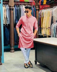 KURTAFORMEN Men Chikan Embroidery Straight Kurta - Buy KURTAFORMEN Men ...