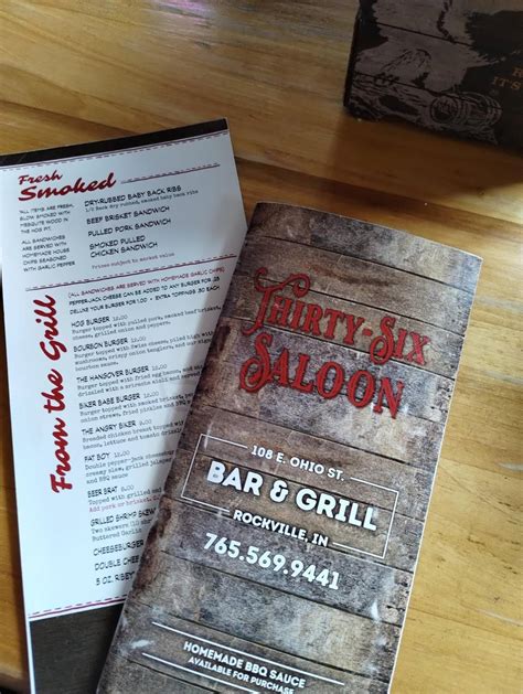 Menu at Thirty Six Saloon pub & bar, Rockville, 108 E Ohio St