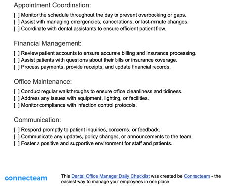 Dental Office Manager Checklist Template - Free PDF Download