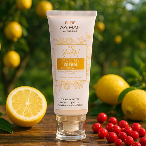SPF 50 PA+++ Sun Shield Sun Block Cream Enriched with Bearberry &Lemon ...