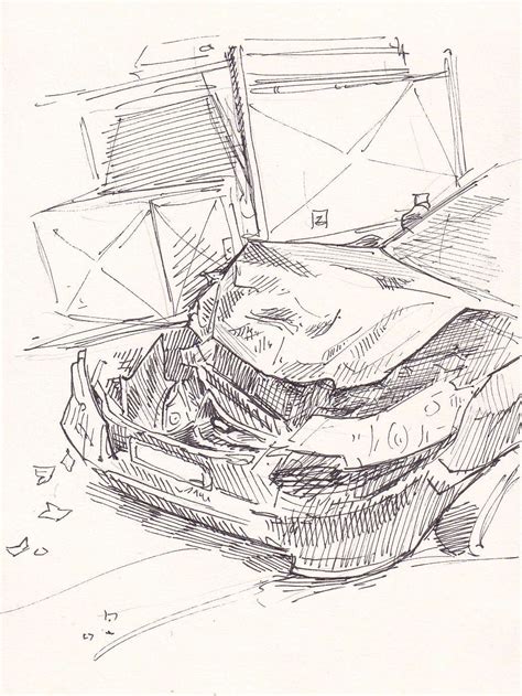 Car Crash Drawing Pencil Sketch