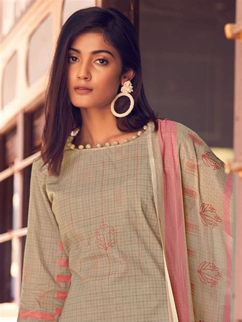 Women's Brown Unstitched Cotton Suit Dress Material with Dupatta – Stilento