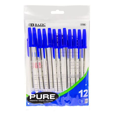 BAZIC Ballpoint Pen Pure Blue Color Stick Pens, 1.0 mm Bold Point ...
