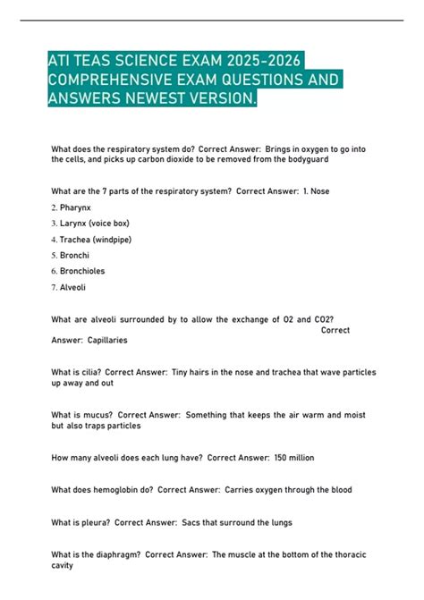 ATI TEAS SCIENCE EXAM COMPREHENSIVE EXAM QUESTIONS AND ANSWERS NEWEST ...