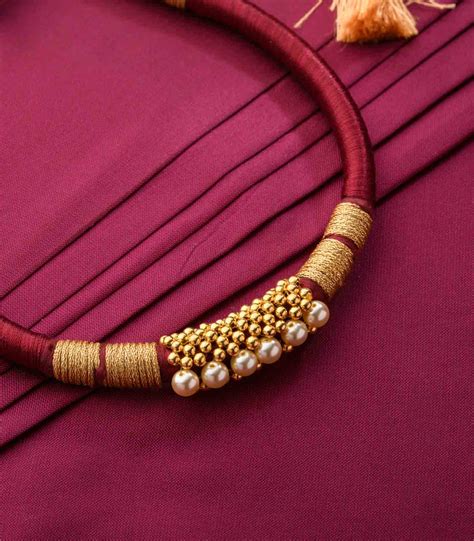 PNG & Sons Rust Maroon Thread Goph Gold Necklace for Women – P. N ...