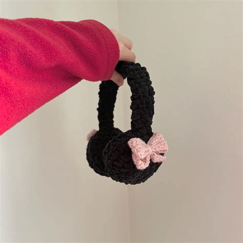 Crocheted Black Ear Muffs With Pink Bows - Etsy