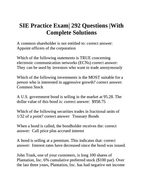 SIE Practice Exam: Comprehensive Questions and Answers for Securities ...