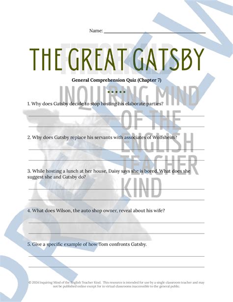 The Great Gatsby Chapter 7 Quiz and Answer Key | Teaching Resources