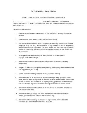 Fillable Online Mission Commitment Form Fax Email Print - pdfFiller