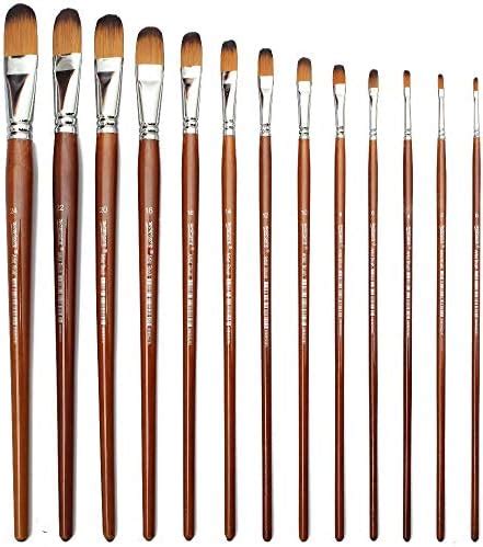 Chrome Long Handle Synthetic Filbert Tip Artist Paint Brushes - 13 ...