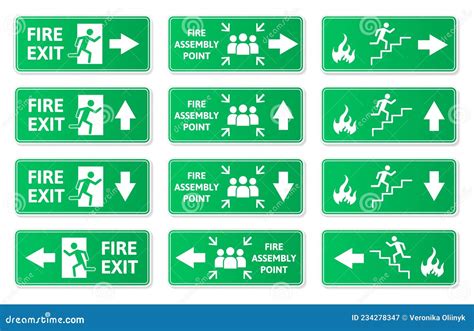 Emergency Exit Green Signs, Fire Exit, Fire Assembly Point Symbols ...