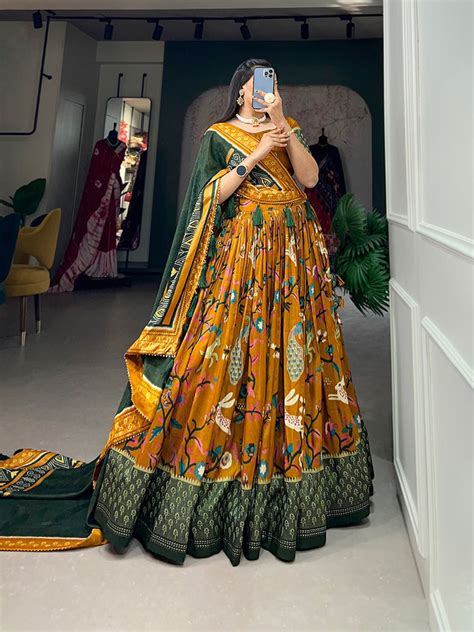Mustard Color Mesmerize in Dola Silk Elegance Printed Leheng