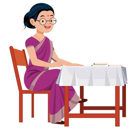 Indian lady Teacher sitting at table in classroom 46305934 Vector Art ...