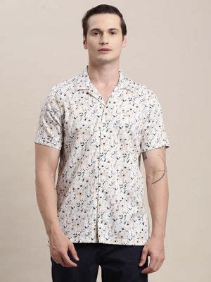 Buy Turtle Men Beige Regular Fit Printed Cotton Tencel Casual Shirt (36 ...