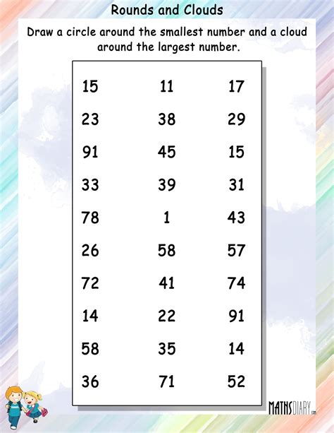 Identify the biggest and smallest number - Math Worksheets - MathsDiary.com