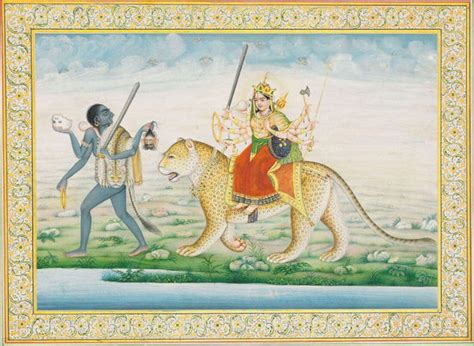 The Goddesses Durga And Kali - 19Th Century - Vintage Indian Miniature ...