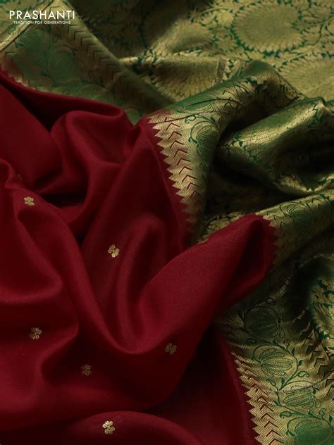 Pure mysore silk saree red and green with allover zari woven buttas an ...