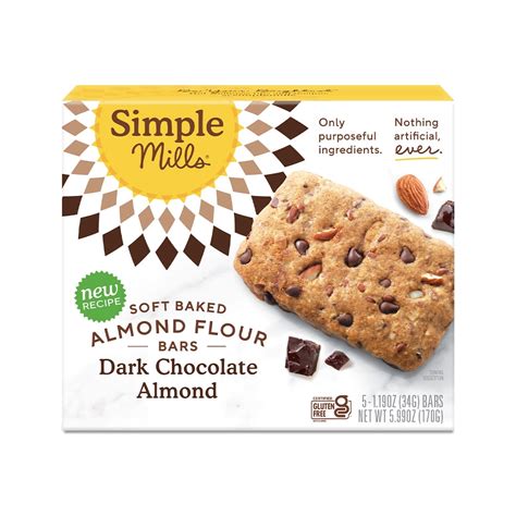 Pack of 6, Simple Mills Dark Chocolate Almond Soft Baked Bars, 5.99 oz ...