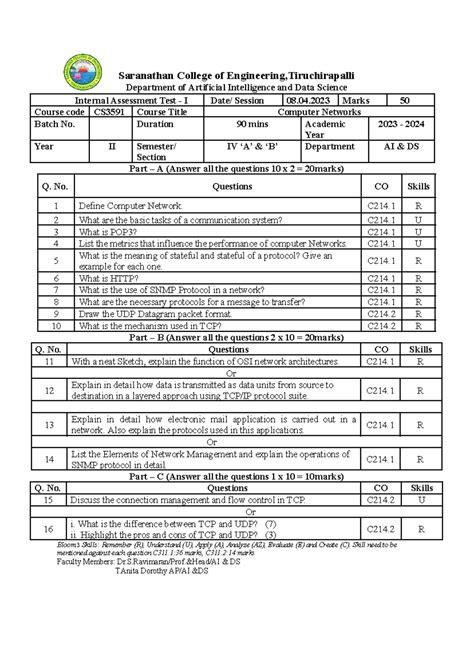 CS3591 Internal Assessment Test I - Computer Networks (AI & DS) - Studocu