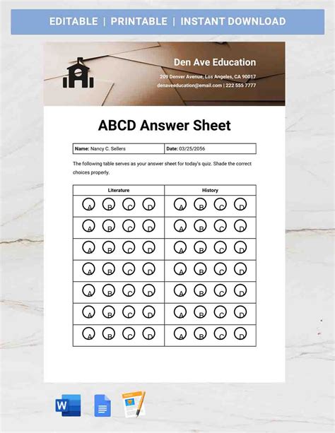 Multiple Choice Answer Sheet 的图像结果