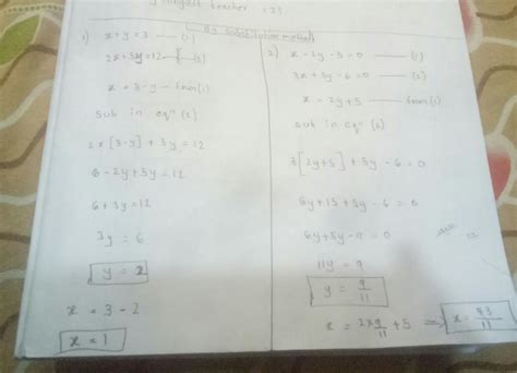 solve the following system of equations by any algebraic method i)x+y=3 ...