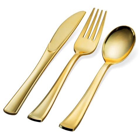 200 Gold Plastic Silverware Set - Plastic Gold Cutlery Set - Disposable ...