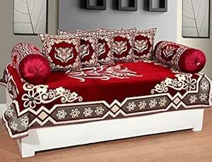 Gurnoor 500 TC Chenille Velvet Geometric Floral Diwan Set (Set of 8 ...