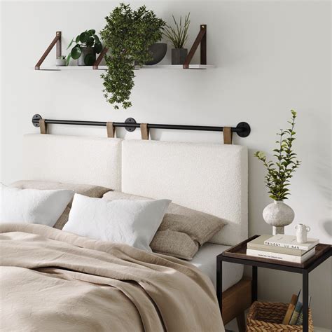 Boucle Upholstered Queen Wall Mount Headboard | Headboard, White fabric ...