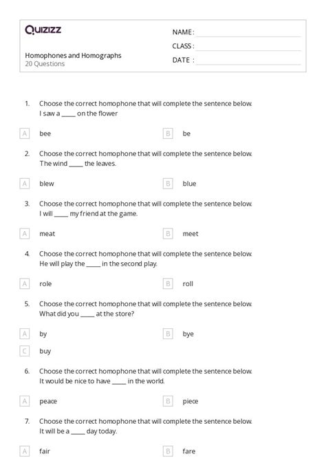 50+ Homophones and Homographs worksheets for 3rd Class on Quizizz ...
