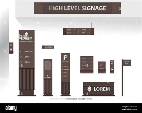 Wayfinding system signage mockup set Direction signs Exterior and ...