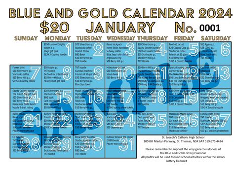 St. Joseph's Blue and Gold Lottery Calendar Fundraiser - Blue and Gold ...