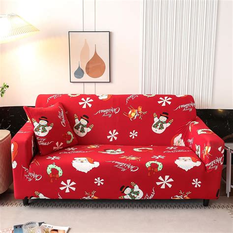 Amazon.com: Drucon Christmas Sofa Cover Santa Claus Elastic Couch Cover ...