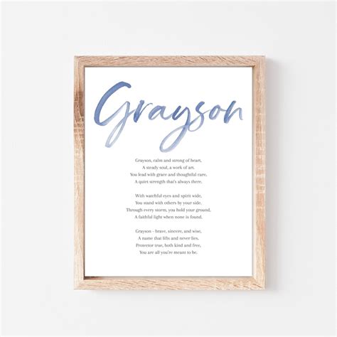 Grayson Baby Name Meaning Poem Baby Names Nursery Sign Boy Names ...