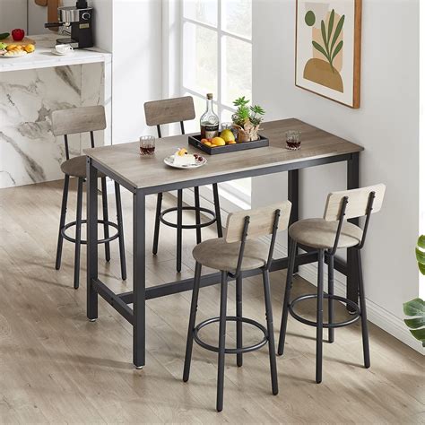 Amazon.com: KIVENJAJA Bar Table and Chairs Set for 4, 5-Piece Rectangle ...